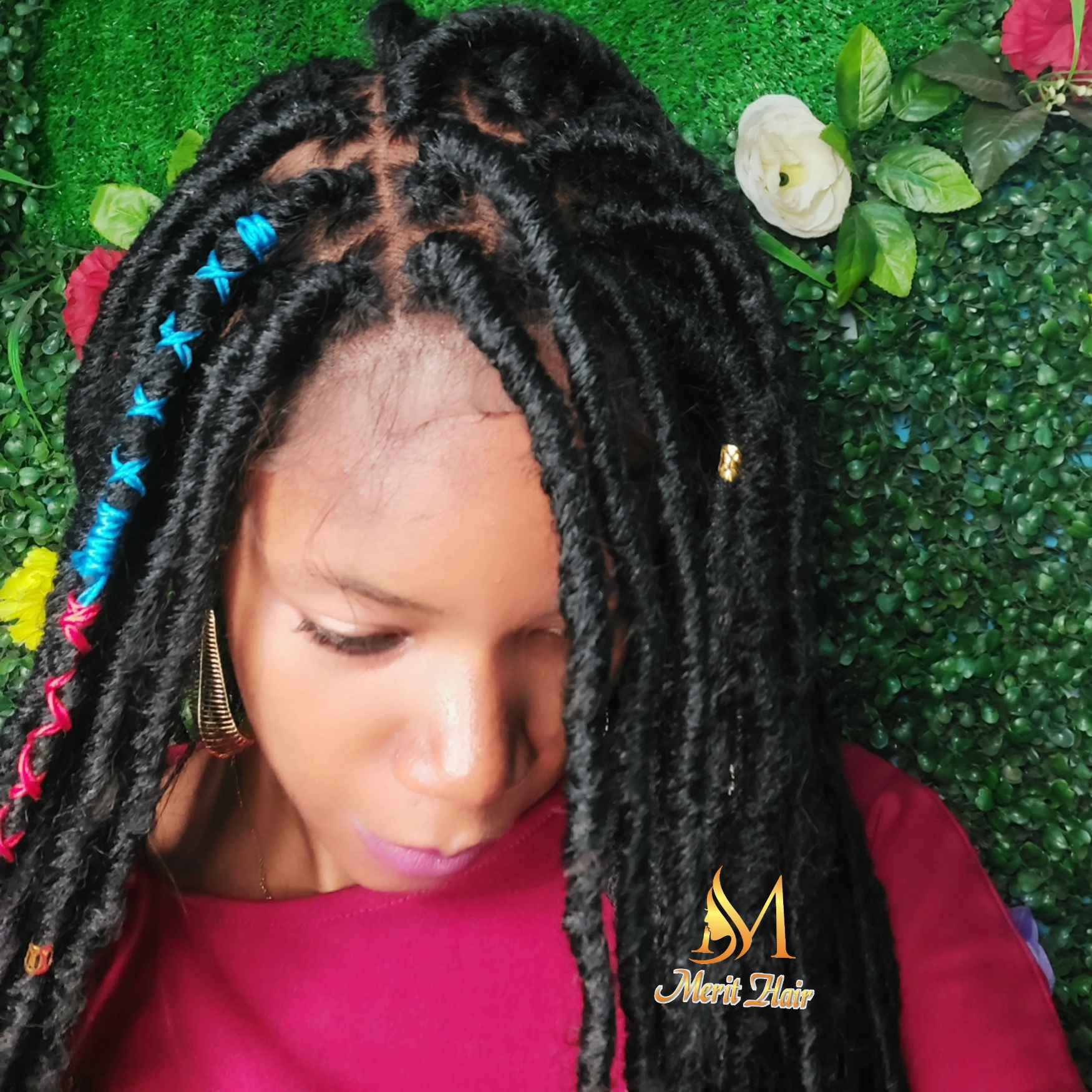 Shop long faux locs wig with lace frontal