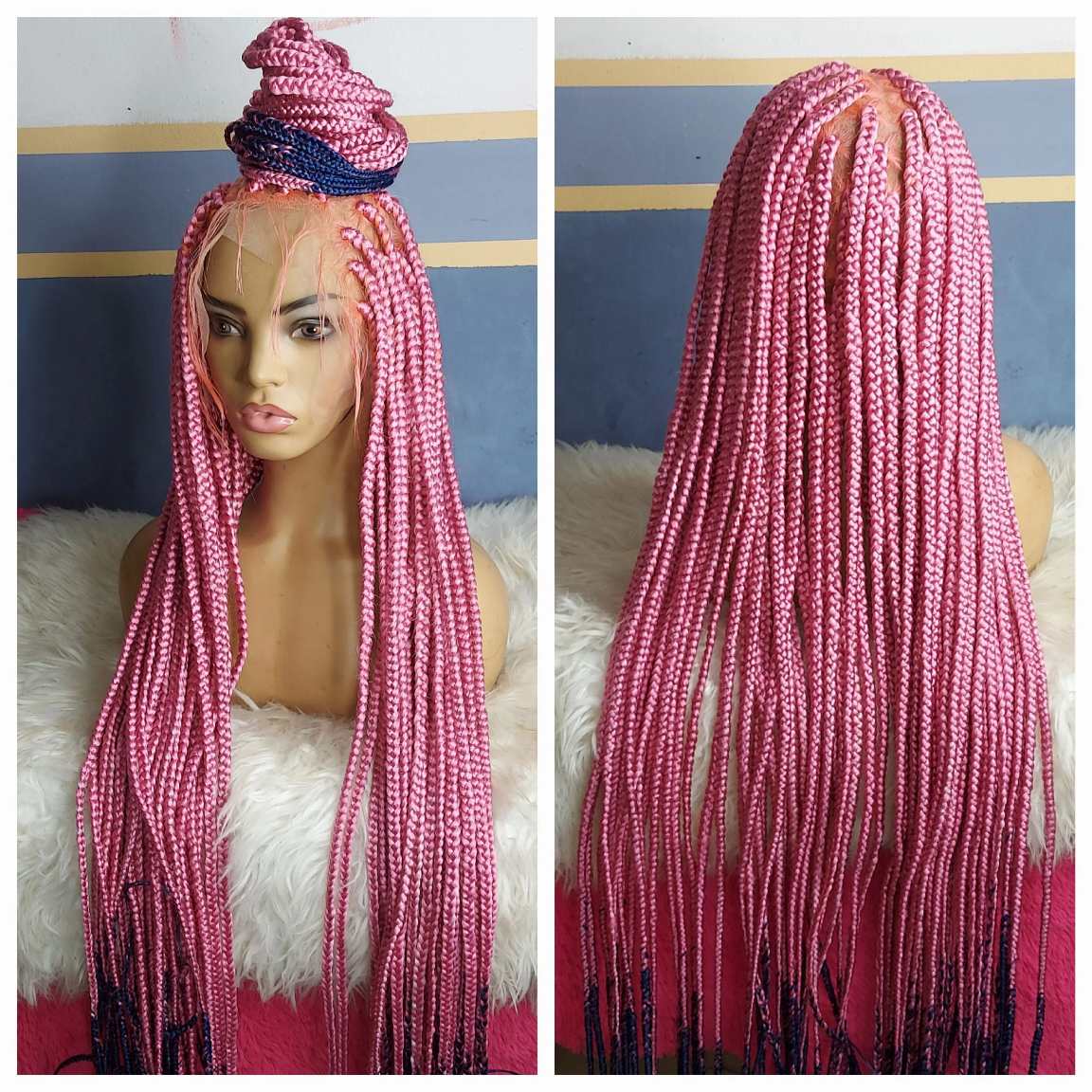 Buy full lace pink box braids wig