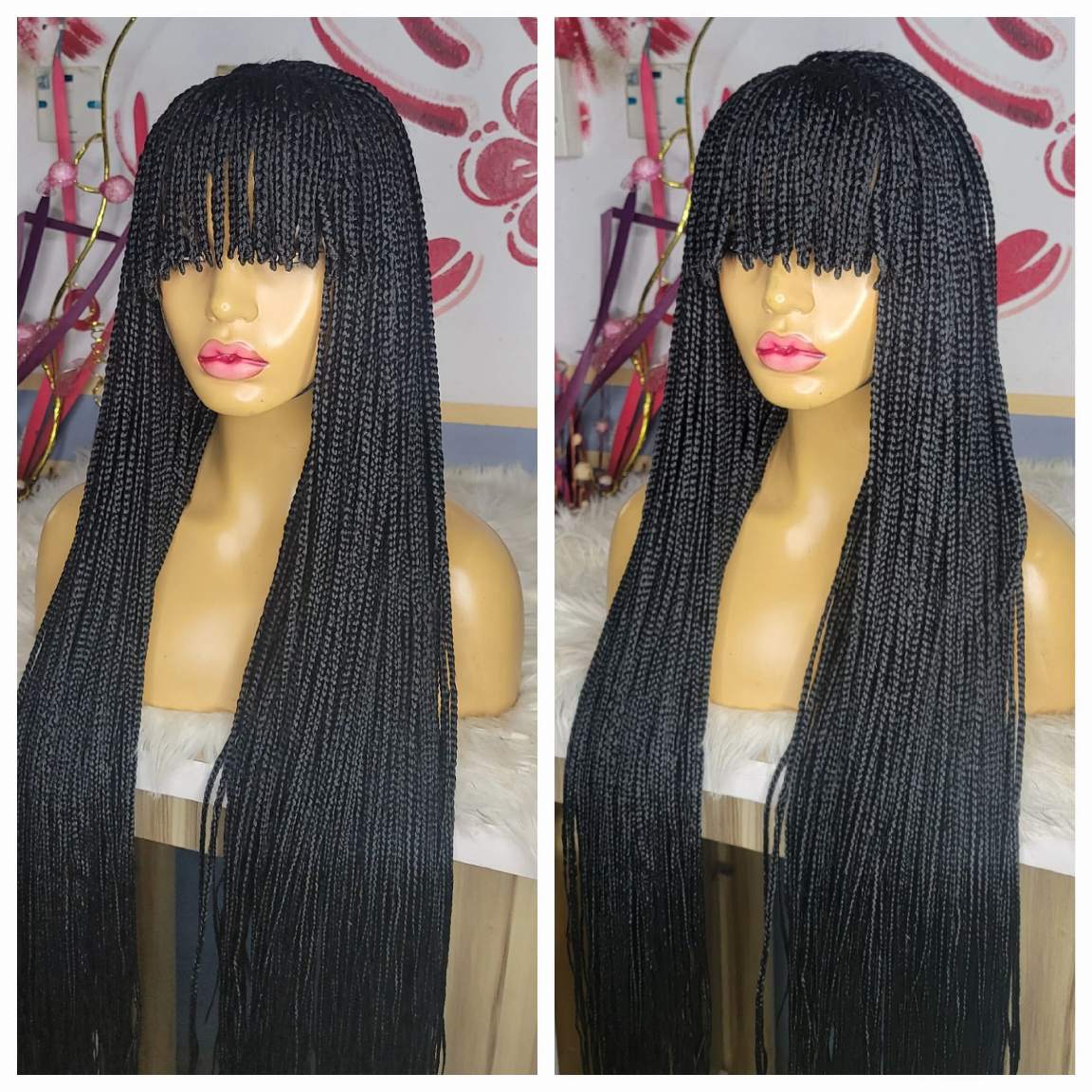 Shop front lace braids with bangs wig